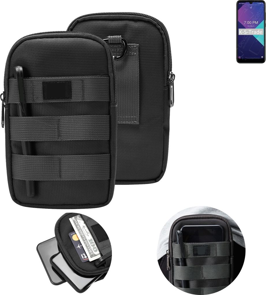 K-S-Trade Holster Gürtel Tasche kompatibel mit Wiko Ride 3 Handy Tasche Schutz Hülle dunkel-grau viele Fächer, 1x