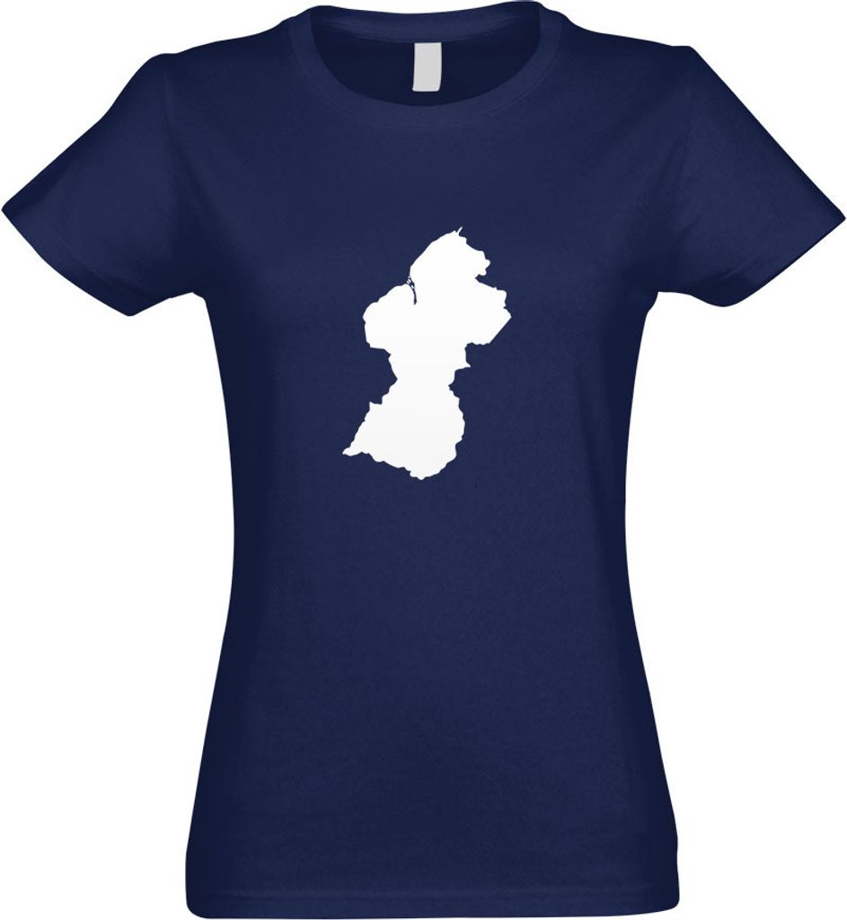 Kiwistar - T-Shirt tailliert - Damen - Navy - Guyana Umriss Kontur - mit Motiv Bedruckt - Funshirt Design - Sport - Freizeit - Damen - M