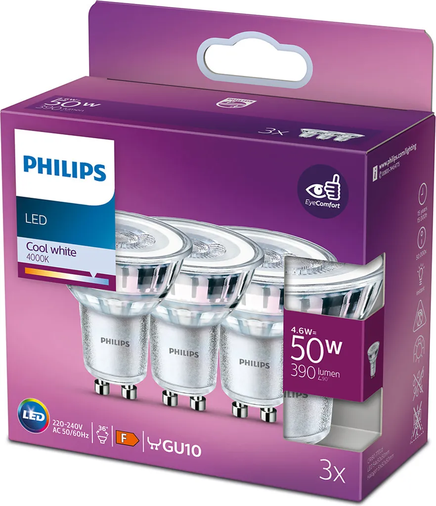 Éclairage Cuisine et Bureau Spot LED GU10 Philips 4000K Blanc Dynamique