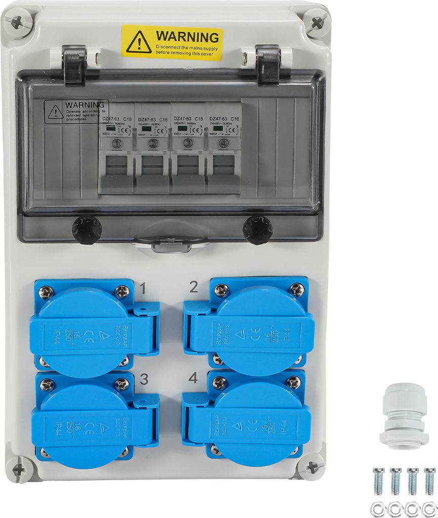 Clanmacy Wandverteiler mit Leitungsschutzschalter 16A Stromverteiler Baustromverteiler mit 4xSchuko-Steckdose und CEE-Steckdose für Innen und Außen