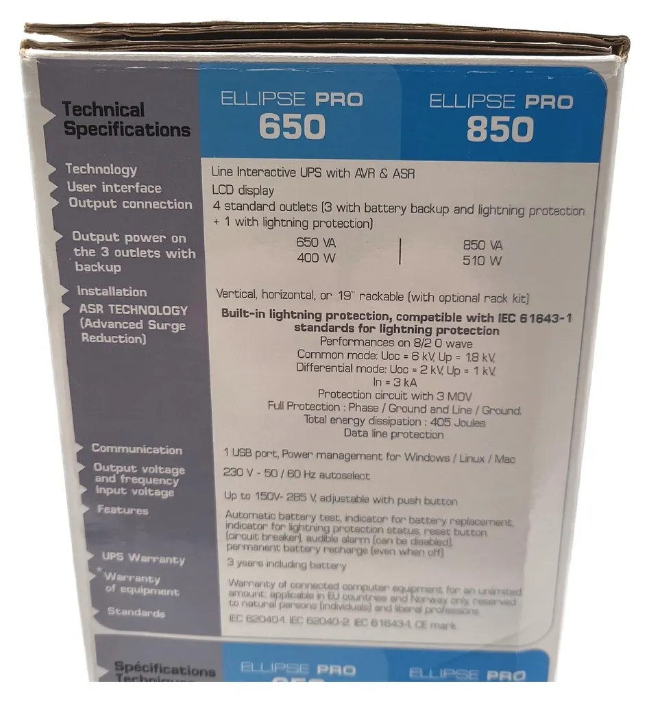 Eaton Onduleur Line Interactive 650VA - Ellipse PRO ELP650DIN - USB - 3