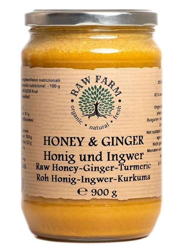 Raw Farm - Imker Honig mit Ingwer und Kurkuma aus einer einzigen Quelle, roh, ungefiltert, unerhitzt, 900 g, Naturprodukt
