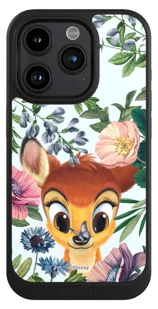 NIVOCASE Hülle für Apple iPhone 15 Pro Handyhülle NIVOcore Case Schwarz Bambi Blumen Disney