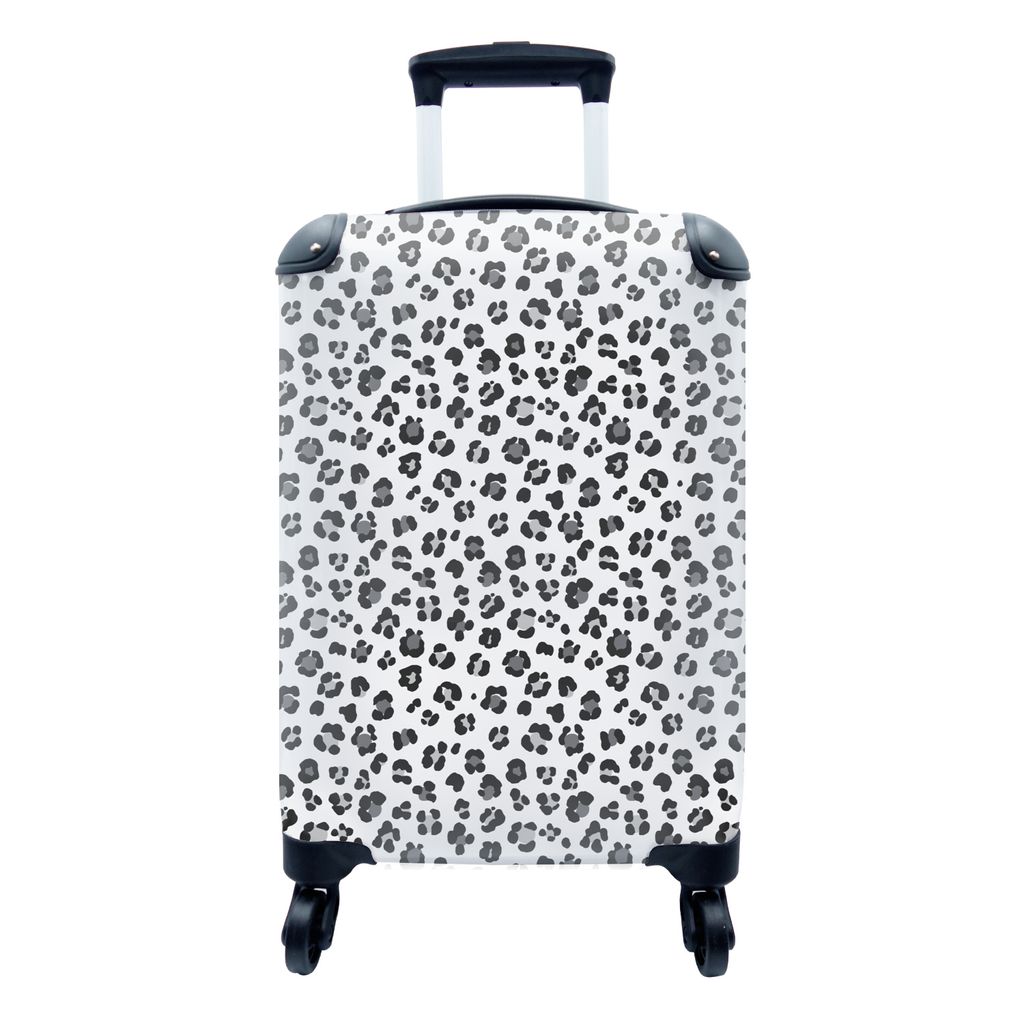 MuchoWow Koffer Handgepäck Trolley Rollkoffer Kleine Reisekoffer mit 4 Rollen - Tiermuster - Panther - Grau - Cabin Size < 55x40x23 cm & 55x40x2...