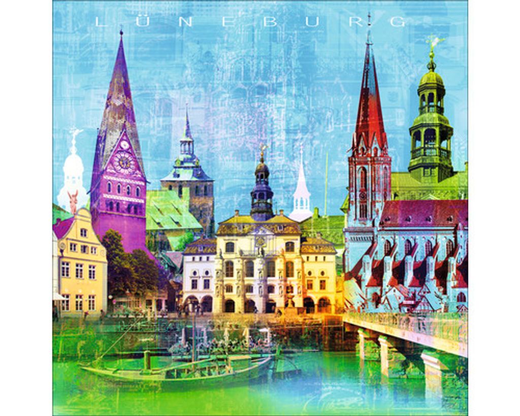 Glasbild Lüneburg Ilmenau Wahrzeichen I 20x20 cm
