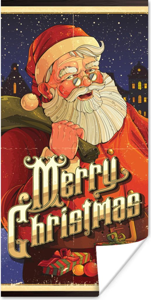 MuchoWow Poster Vintage-Weihnachtsmann - Weihnachten 60x120 cm - Wandschmuck