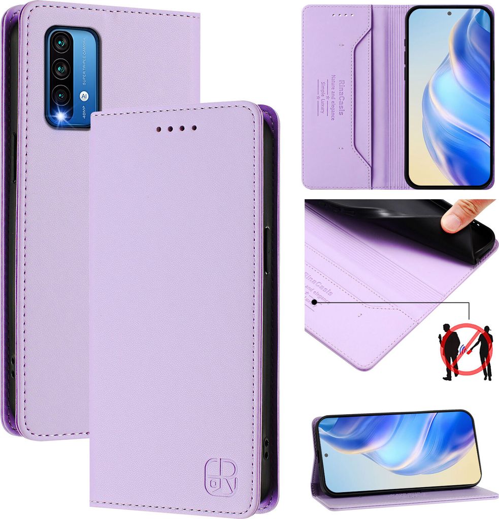 Lederhülle für Xiaomi Poco M3/Redmi 9T Hülle Flip Brieftasche Kartenfächern Ständer Schutzhülle Violett