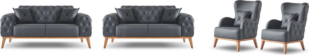 Stilvolles Arbeitszimmer Set Designer 2x 2-Sitzer 2x Ledersessel 4tlg