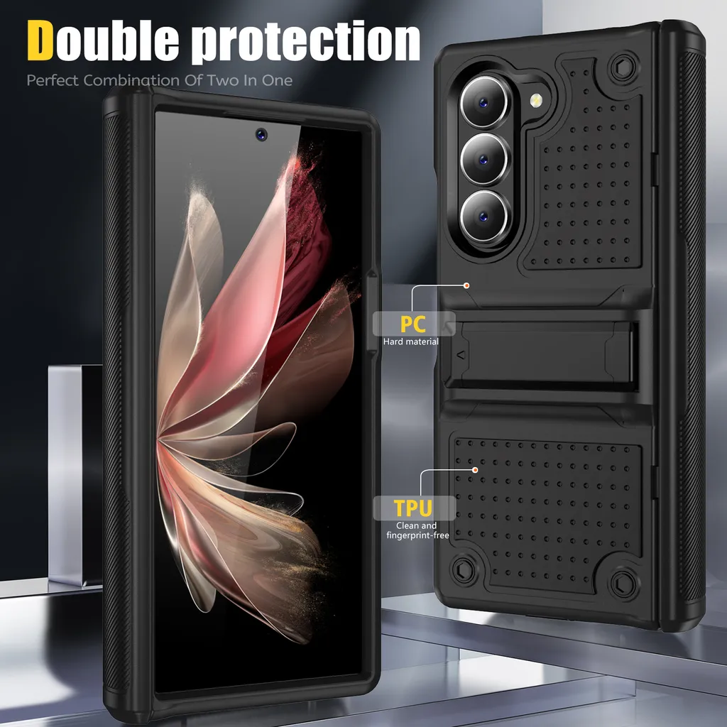 Custodia per Samsung Galaxy Z Fold 6, custodia ibrida antiurto in PC rigido e TPU morbido nero - 3