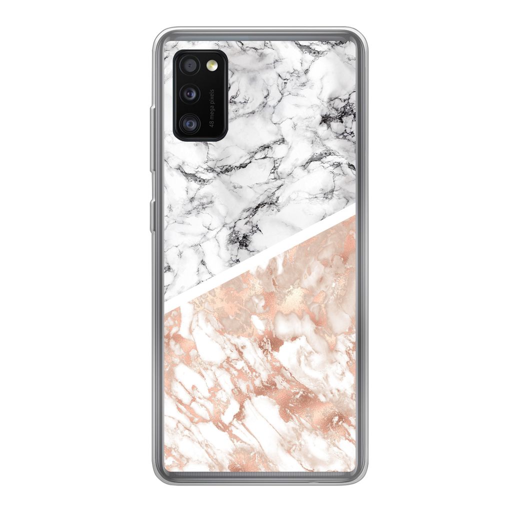 MuchoWow Handyhülle Schutzhülle Hülle für Samsung Galaxy A41 Marmor - Rosa - Abstrakt - Luxus Silikon Softcase Handy Hülle - Mobiltelefon