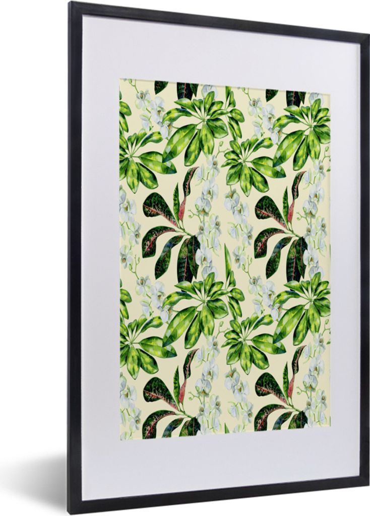 MuchoWow MuchoWow Gerahmtes Poster Vintage - Blätter - Grün 40x60 cm - Poster mit zchwarzem Bilderrahmen - Poster in Rahmen
