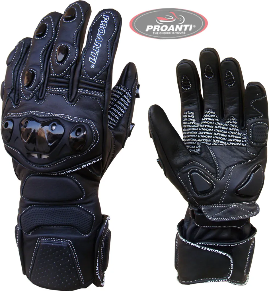 Gants de moto Profi Racing en cuir noir renforcé pour la piste