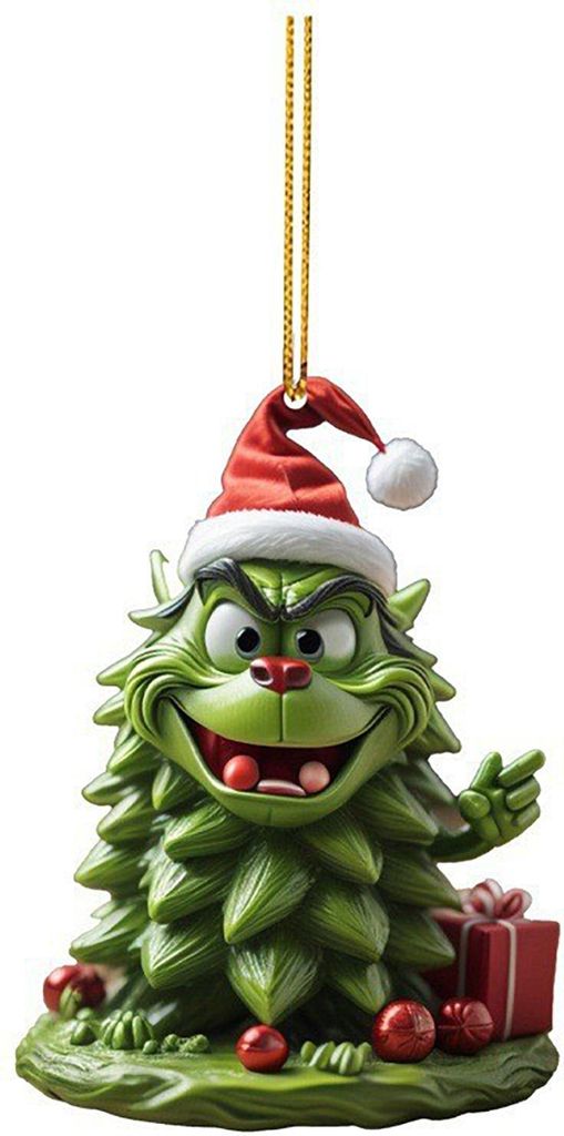 Grüner Elfen-Weihnachtsbaumschmuck, 2D-flacher Acryl-Auto-Rückspiegel-Anhänger, Cartoon-Elfen-Weihnachtsbaum-Hängeanhänger für Weihnachtsbaum...