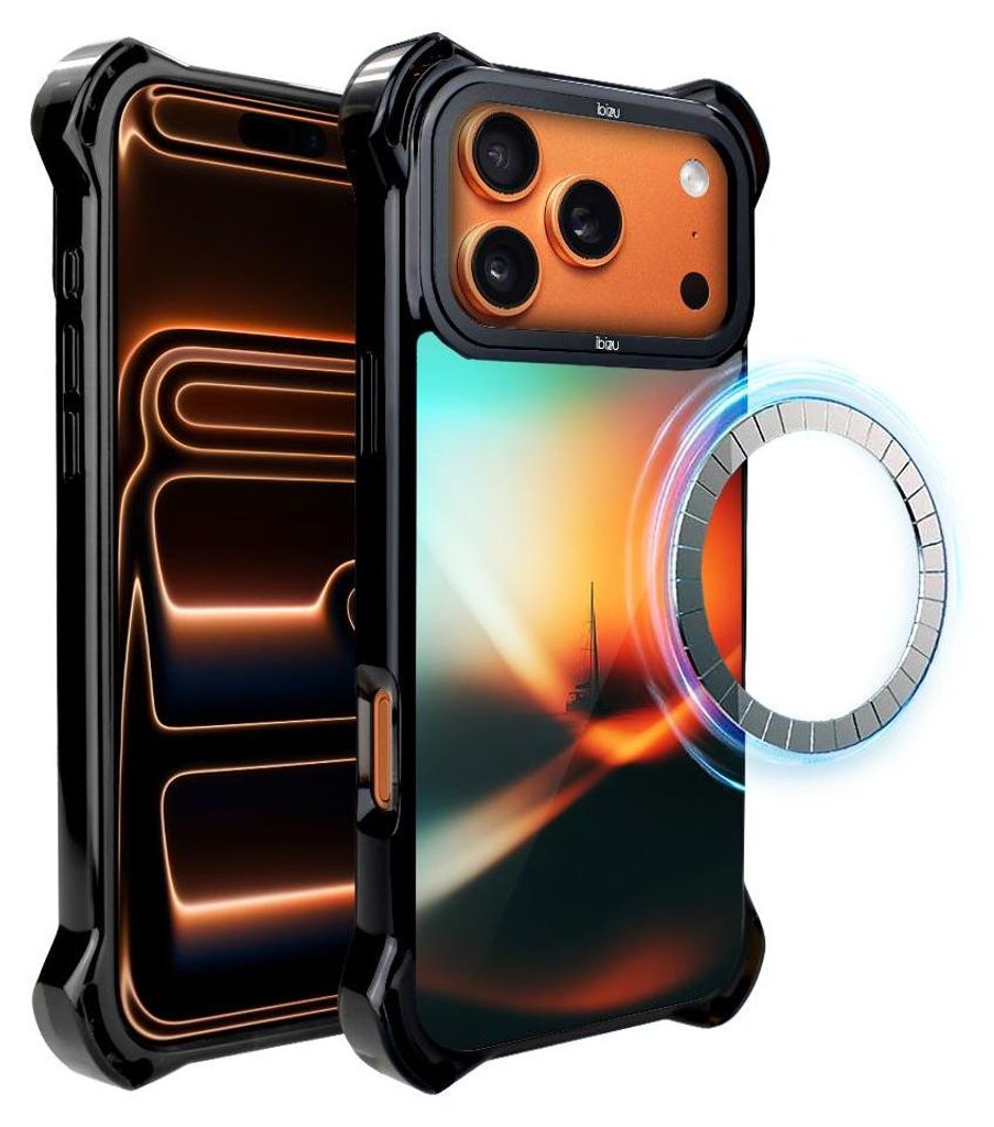 Schutzhülle für das iPhone 17 Pro Max, MagSafe-kompatibel, verstärkte Ecken, schwarz, ein blendender Schein am Himmel