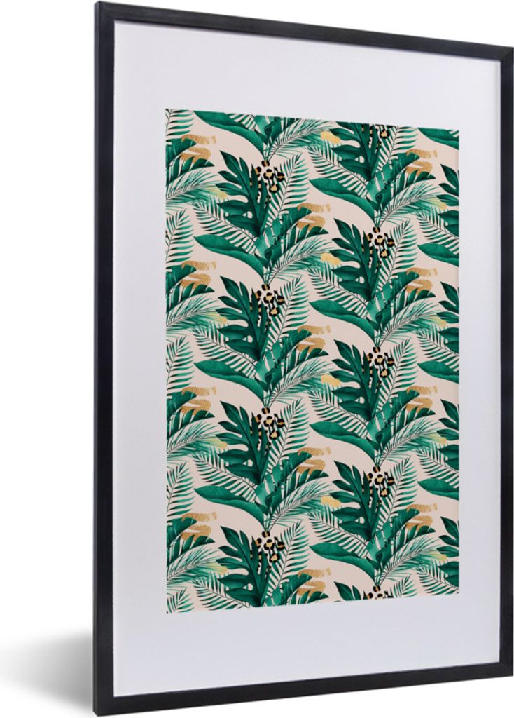 MuchoWow Gerahmtes Poster Tropical - Blätter - Panther Druck 40x60 cm - Poster mit Schwarzem Bilderrahmen Wandposter Rahmen Foto Bilder - Poster...