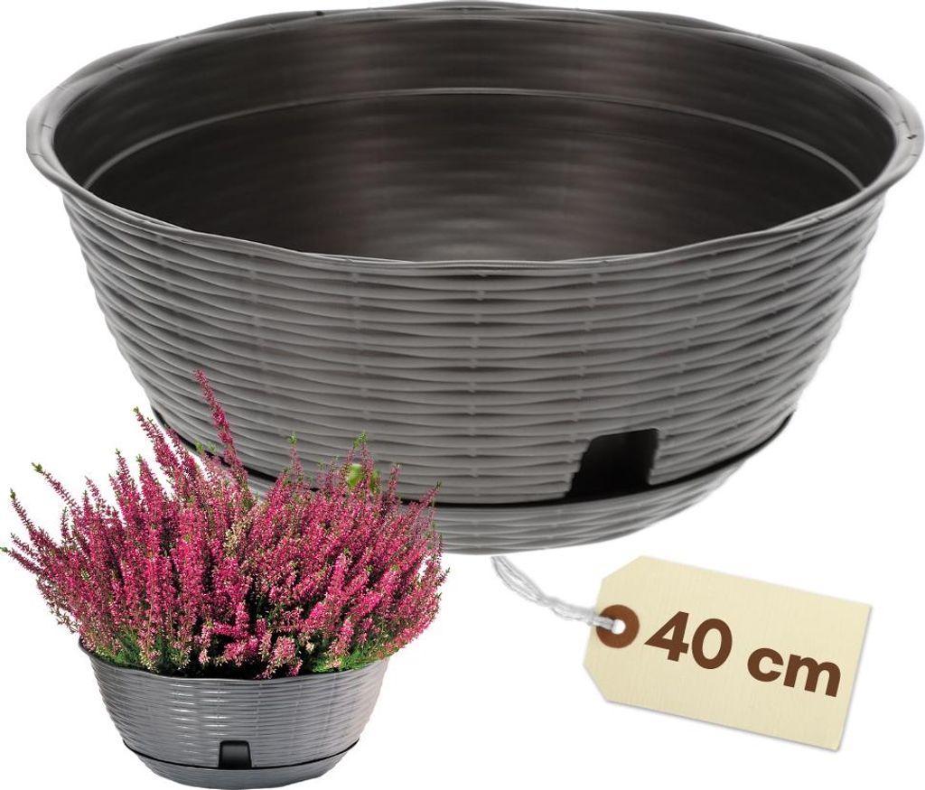 Pflanzschale Rund mit Untersetzer Blumenschale Kunststoff Produktbild 