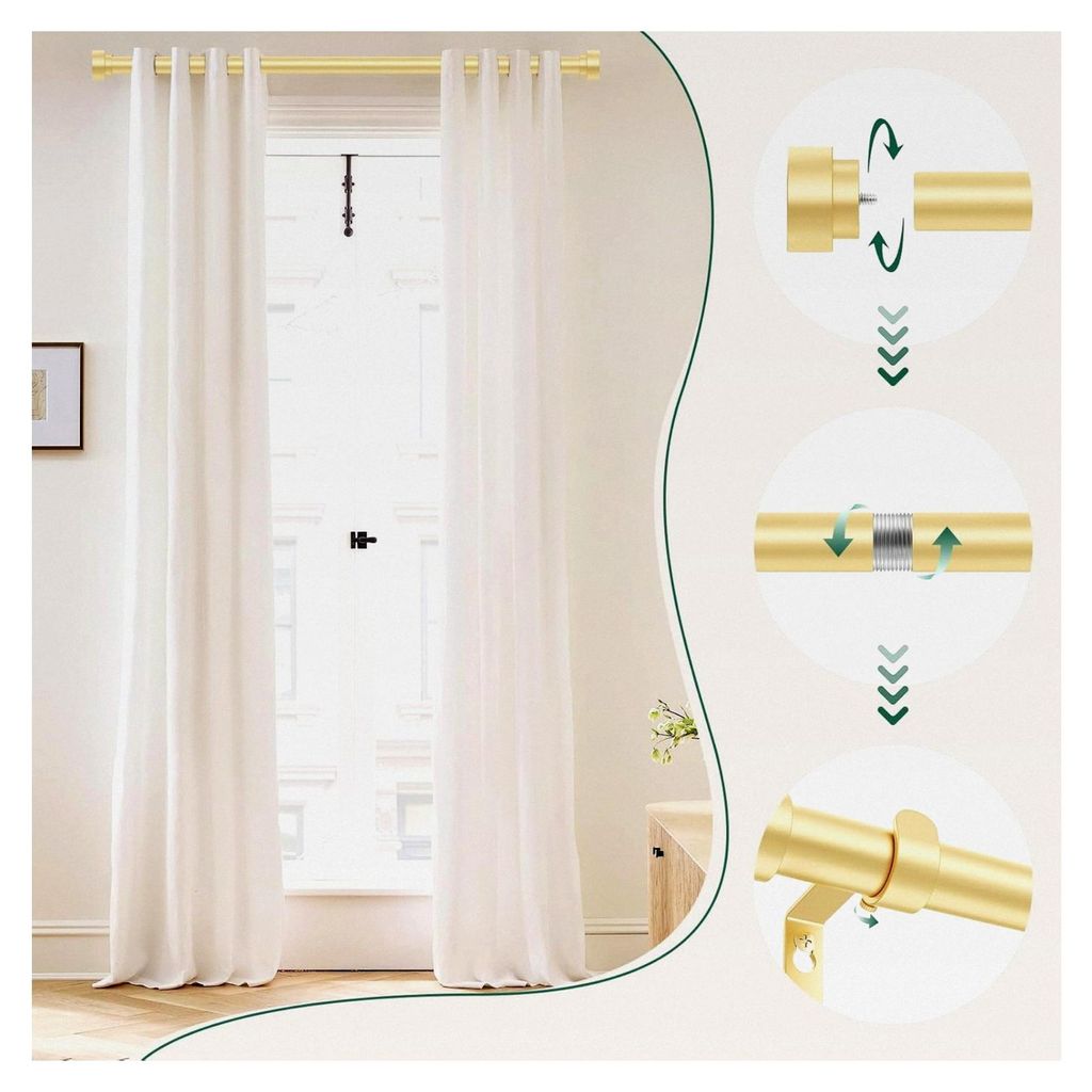 Verstellbare Gardinenstangen, 308 bis 430 cm, 2,5 cm, goldfarben, strapazierfähig, dekorative Fenstervorhangstangen für Schlafzimmer und Wohnzimmer