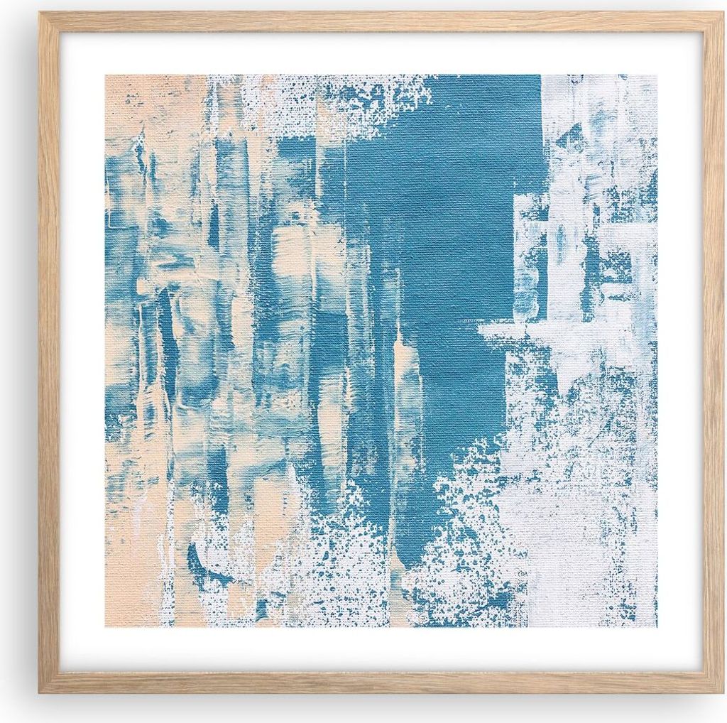 Gerahmtes Poster - Rahmen in heller Eiche - Blau Farben Hintergrund - 50x50 cm - Wand Bild - Wanddeko - Wandbilder - Kunstposter - Wandposter - Bil...