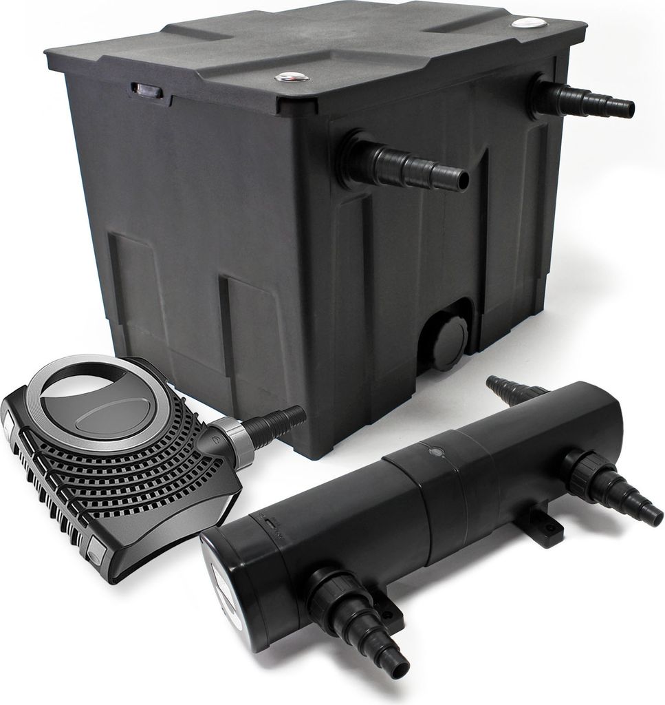 Wiltec Komplettset: CBF-350 Teichfilter bis 12000 L Teichfilteranlage als Durchlauffilter, NEO10000 SuperECO Teichpumpe 10000l/h 80W, CUV-236 Teich...