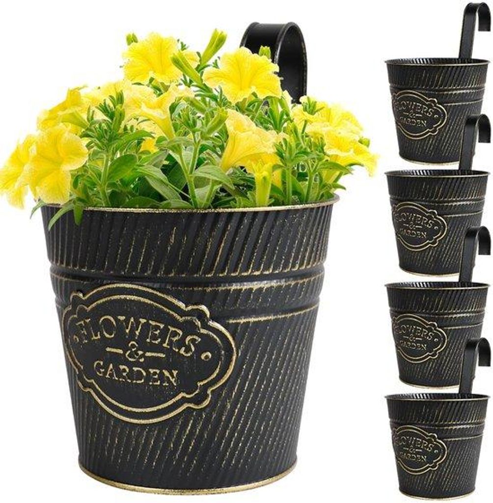 Set aus 5 Metall-Blumenpflanzkästen mit abnehmbaren Haken für den Innen- und Außenbereich