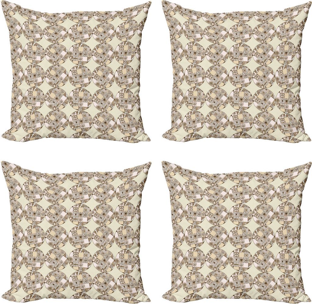 ABAKUHAUS Ethnisch Kissenbezug Set (4 Stück), Einheimische Geometrische Kreise, Moderner Doppelseitiger Digitaldruck, 50 cm x 50 cm, Braun Beige u...