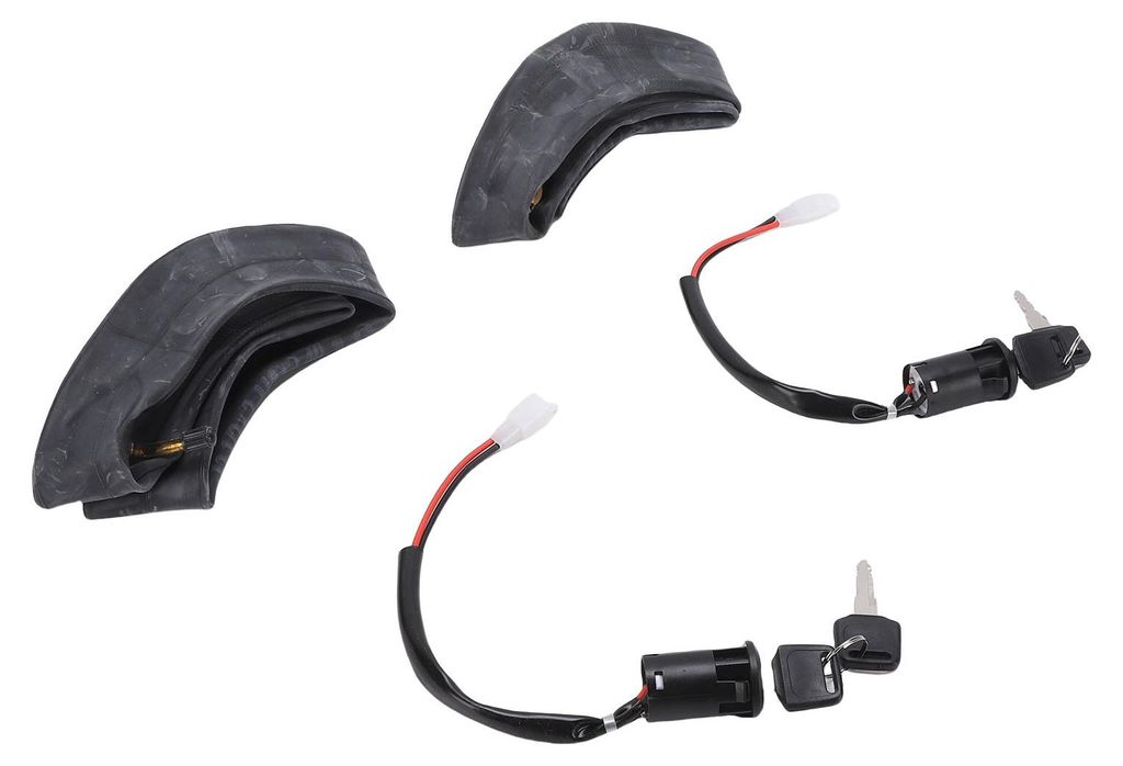2 Stück 12-Zoll-Gummischläuche für Elektrofahrräder mit abgewinkeltem Ventilschaft sowie Fahrrad-Zündschalter mit Schlüsseln