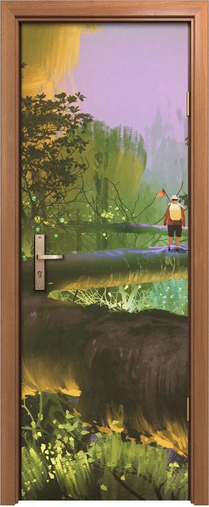 Türposter 70x200 cm Türaufkleber Türtapete Türfolie Klebefolie Kunst Baumkronenweg Mann Fantasie Wald