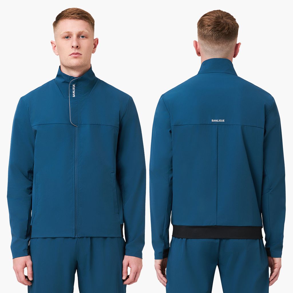 Clan De Banlieue - Tracktop für Männer - Durchgehender Reißverschluss· Seitentaschen - Normale Passform - Stahlblau - XS