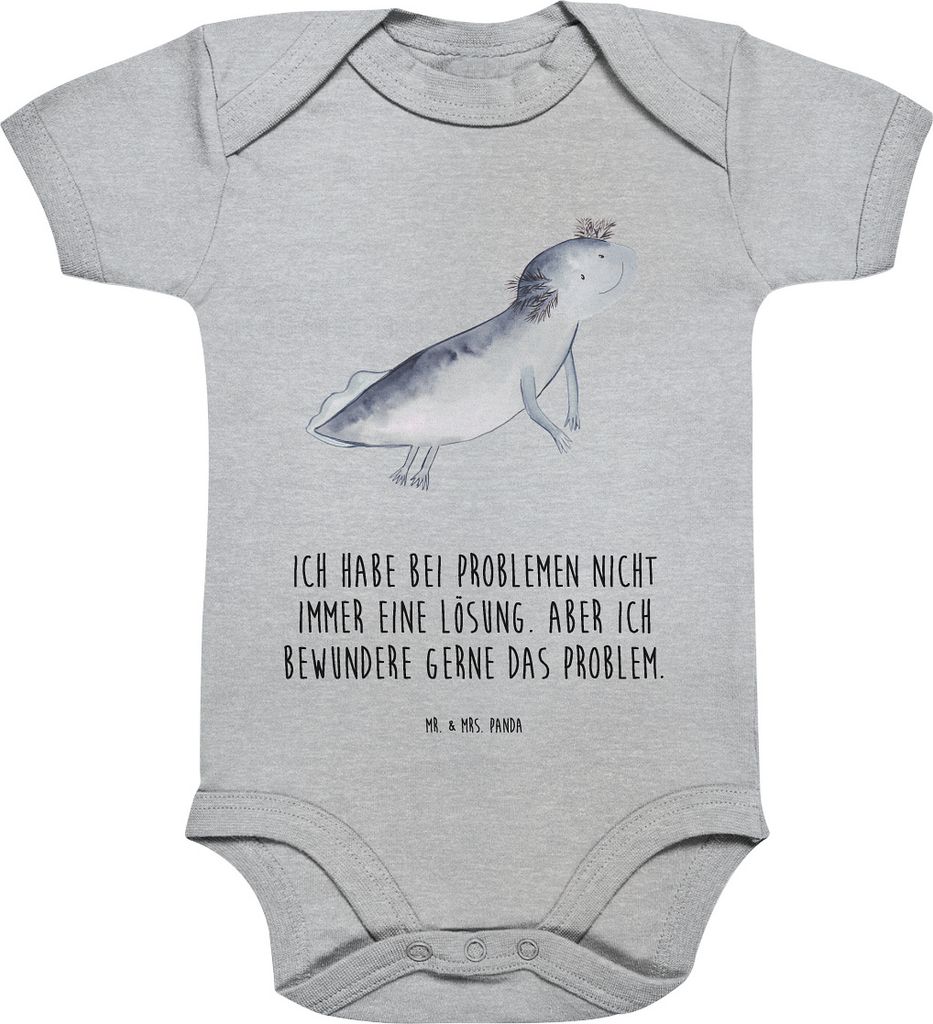 Mr. & Mrs. Panda Babystrampler Axolotl Schwimmen 1. - 3. Monat - Heather Grey - Geschenk, Lurch, Kurzarmbody, overall baby, Motivation, Strampler, ...