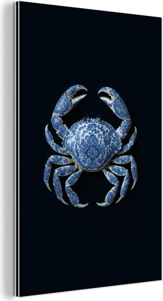 MuchoWow Wanddekoration Metall Metallbild Wandkunst 60x90 cm Krabbe - Delfter Blau - Tiere MuchoWow Aluminium Gemälde - Wandbilder - Aluminium