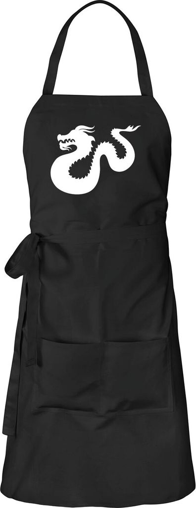Huuraa Schürze Dragon Silhouette Schwarz mit Taschen Baumwolle Kochschürze Geschenkidee