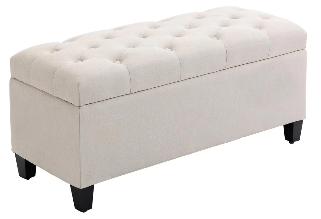 Banc coffre de rangement 100cm blanc en bois et tissu design moderne