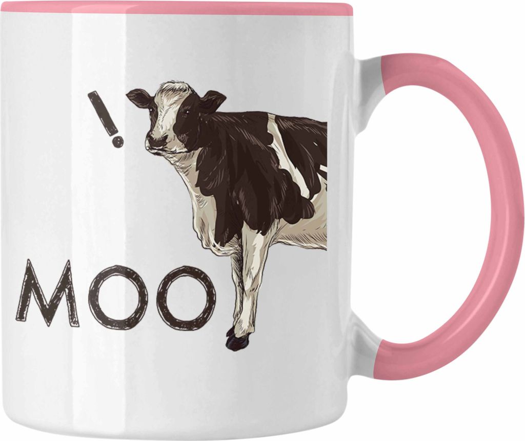 Trendation - Moo Kuh Tasse Geschenk für Landwirt Bauern Geschenkidee Geburtstag Lustiger Spruch (Rosa)
