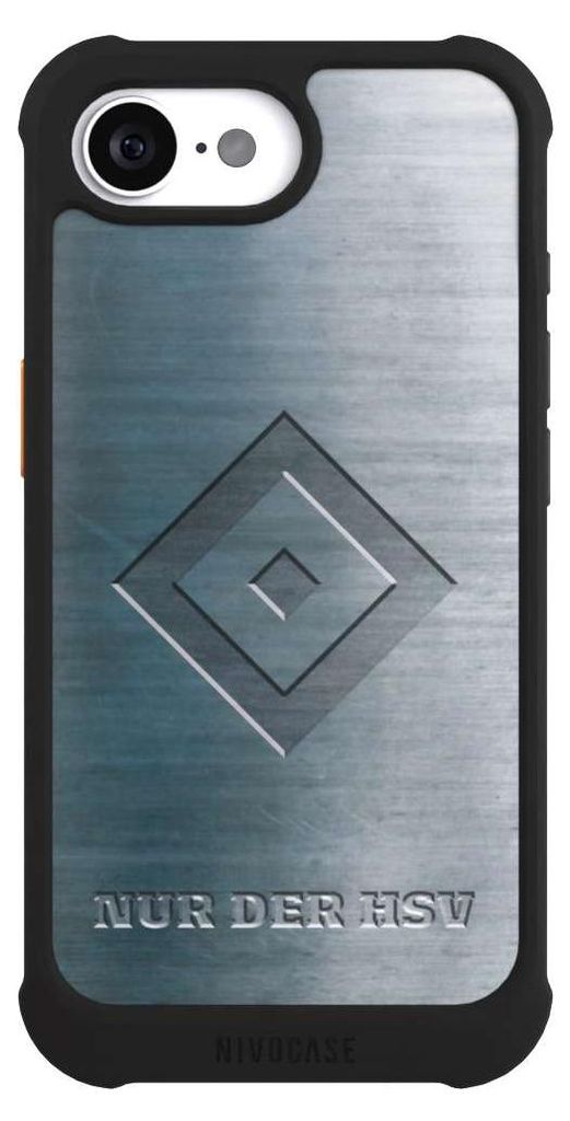 NIVOCASE Hülle für Apple iPhone 16e Stoßfeste Handyhülle NIVOmax Case Schwarz HSV Hamburger SV Metallic Look