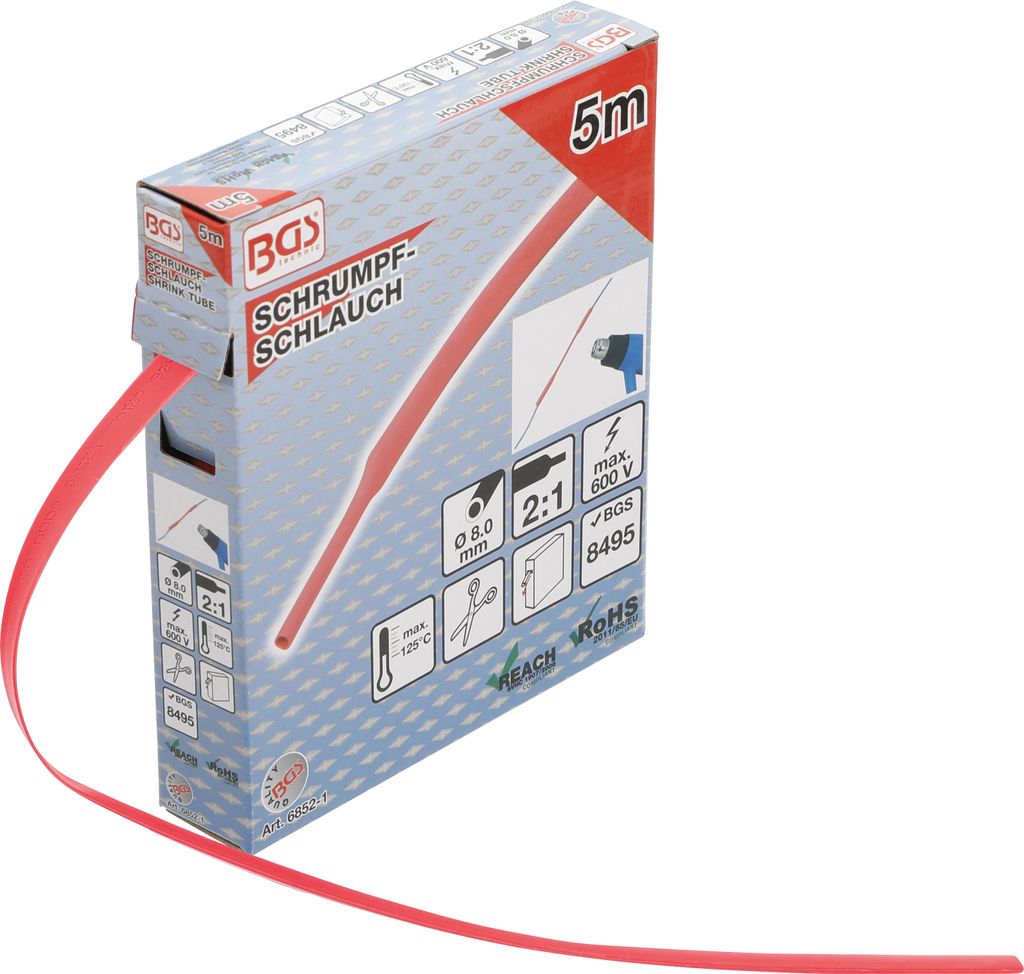 BGS 6852-1 Schrumpfschlauch-Box, rot, Ø 8 mm, 5 m m