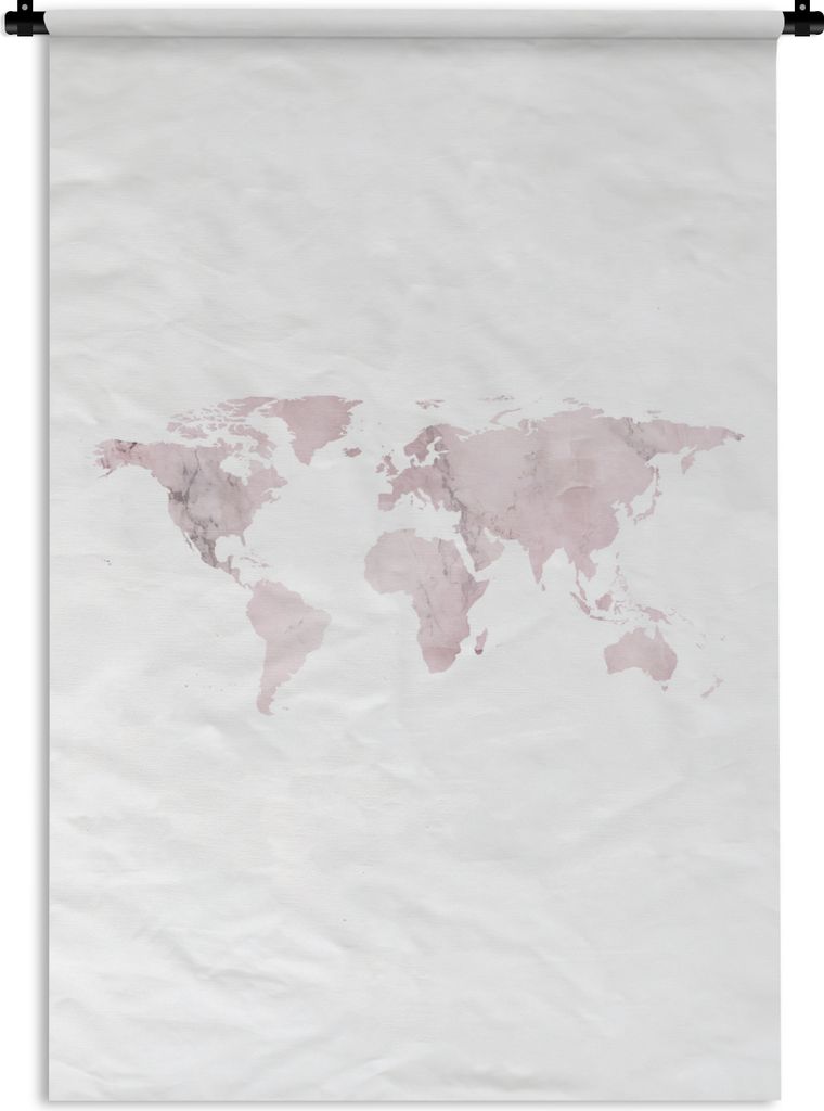 MuchoWow Wandteppich Wandbehang Weltkarte - Marmor - Rosa 60x90 cm Tapisserie Dekoration Wandtuch - Foto-Teppich - Abwaschbar