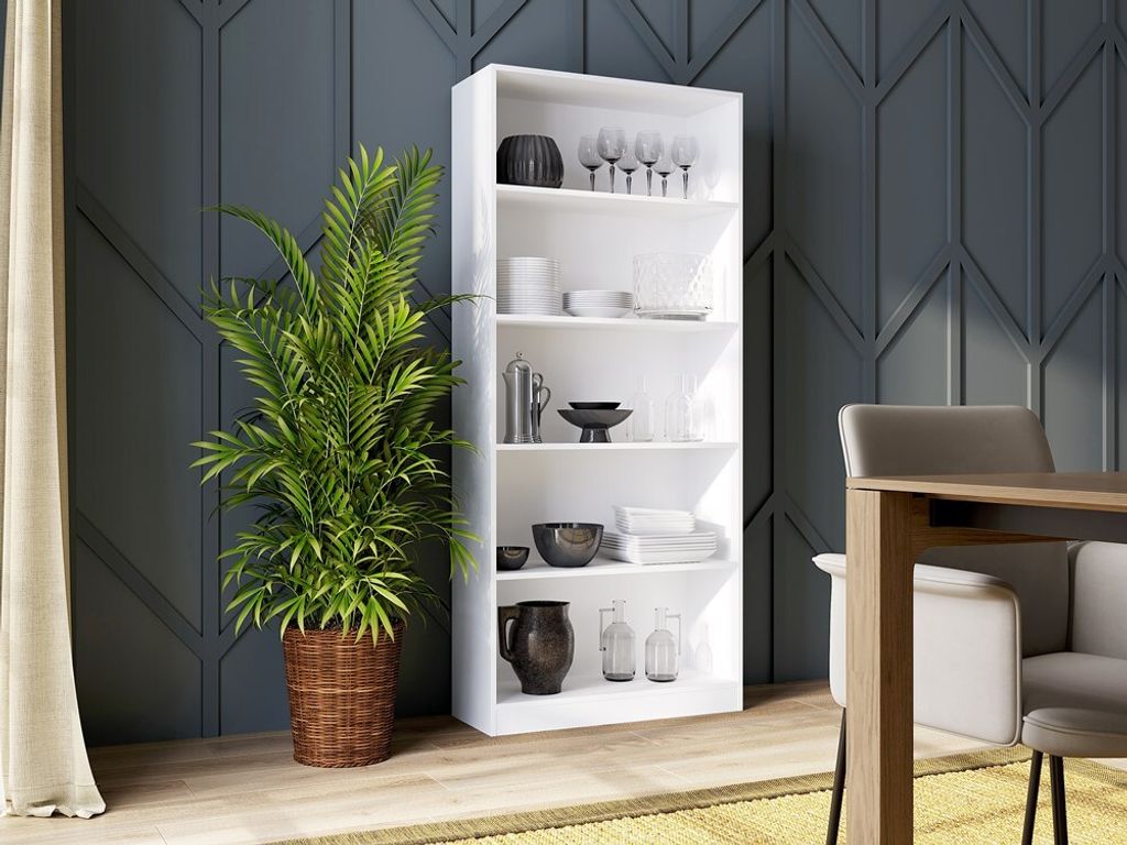 Bücherregal Aktenregal Standregal Raumteiler weiß mit 5 offenen Fächern aus MDF Holz | Breite 80 cm