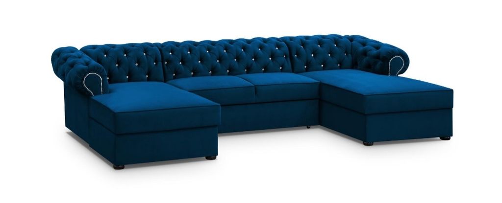 Dunkelblau Ecksofa U Farbe KMonolith 77 Chesterfield Glamourös Wohnzimmer Ecksofa mit schlaffunktion