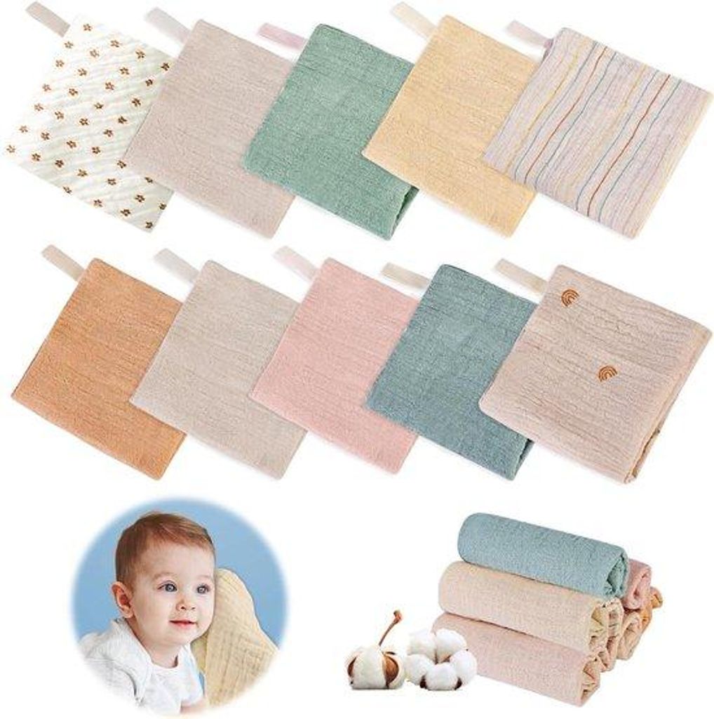 Baby Waschlappen Pack von 10 - Fläschchen Waschlappen 23 x 23 cm - hydrophile Waschlappen für Jungen und Mädchen