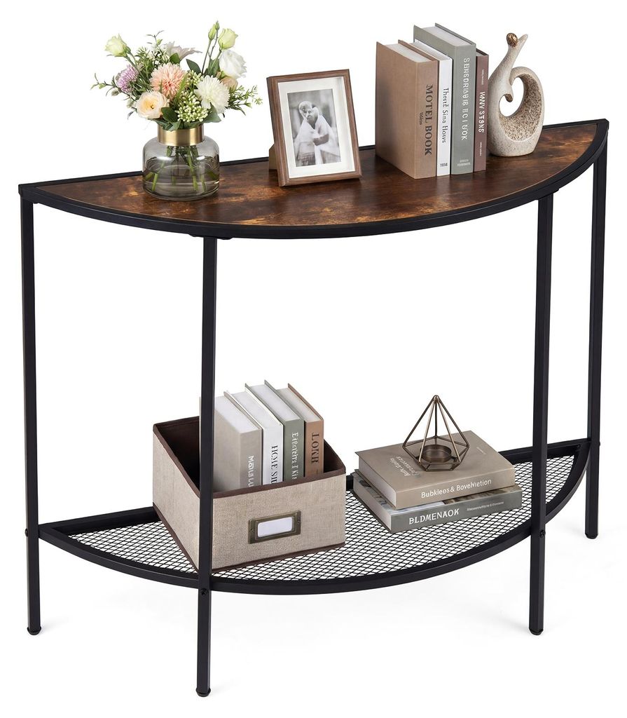 COSTWAY Console tafel, bijzettafel half rond met 2 niveaus, Productafbeelding 