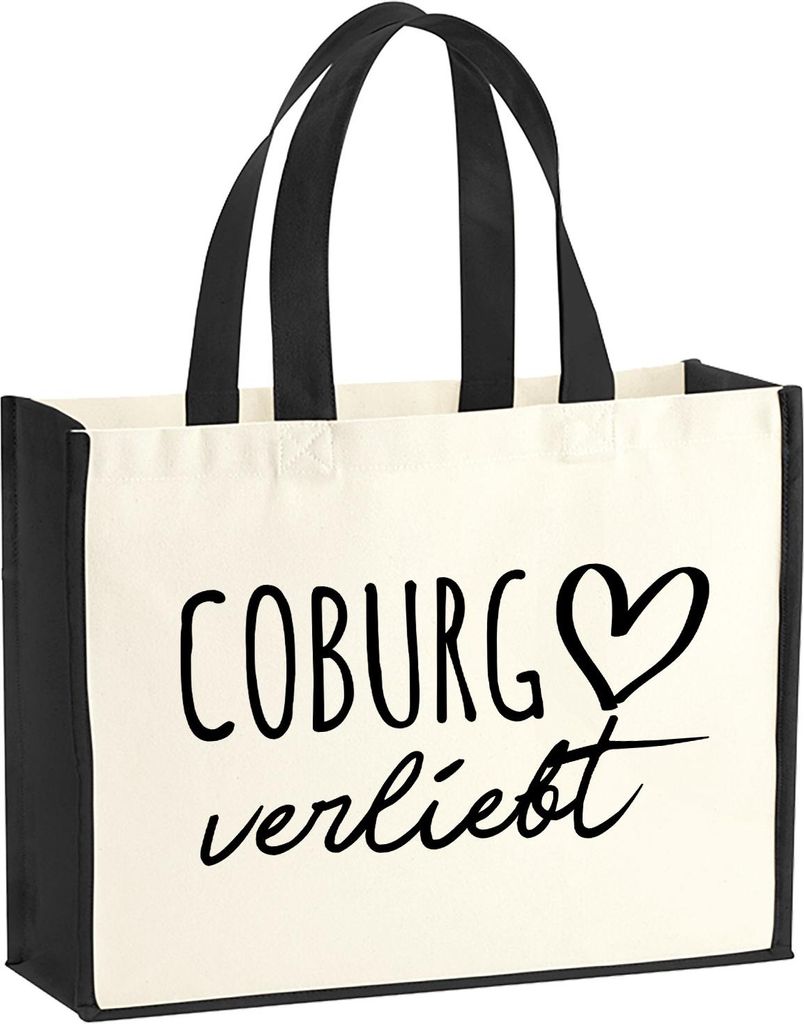 Huuraa Jutetasche Coburg verliebt 21 Liter Black Jute und Baumwolle Einkaufstasche Geschenkidee