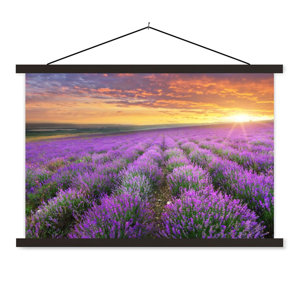 MuchoWow Textilposter Lavendel - Wolken - Frühling 90x60 cm mit schwarzem Rahmen - Aufhängungssatz