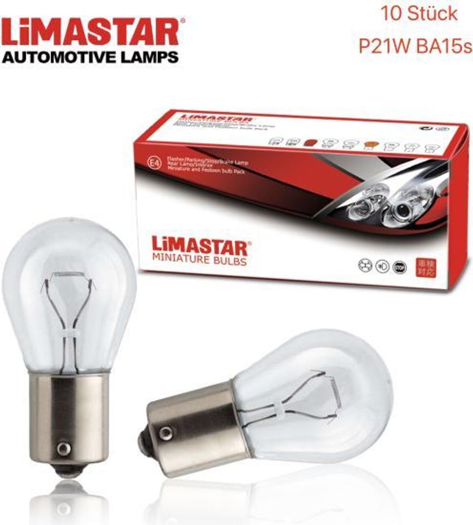 10 Stück P21W 12V 21W KUGELLAMPE BA15S BREMSLICHT BIRNE Produktbild 