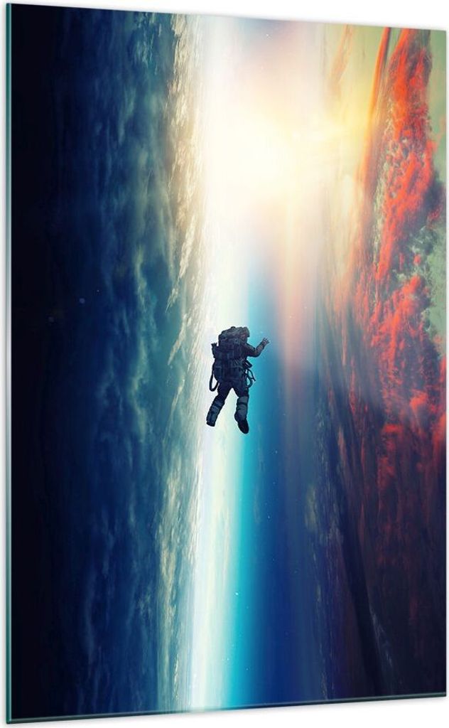 Bilder auf glas - Einteilig - Kosmos Astronaut Planet - 70x100cm - Glasbilder - Wandbilder - Bilder - zum Aufhängen bereit - Wanddekoration aus Gl...