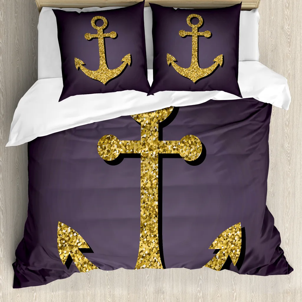 Set Copripiumino Matrimoniale Anti-Acaro ABAKUHAUS Marrone e Oro