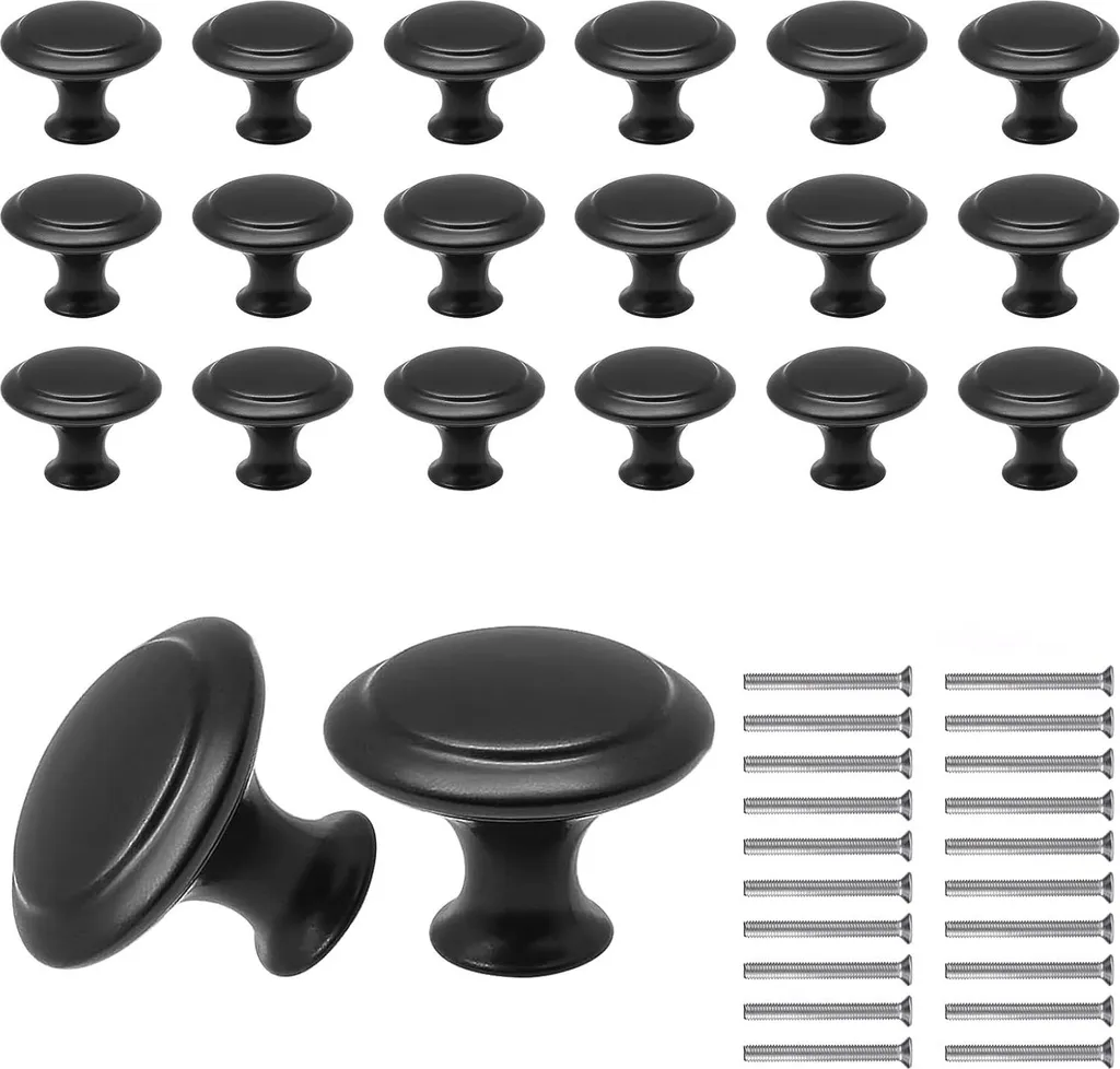 Poignées de meubles vintage rondes 28mm noir mat pour tiroir et placard