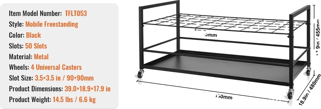 Blueprint Rayonnage de Stockage à 50 Compartiments Métal sur Roulettes