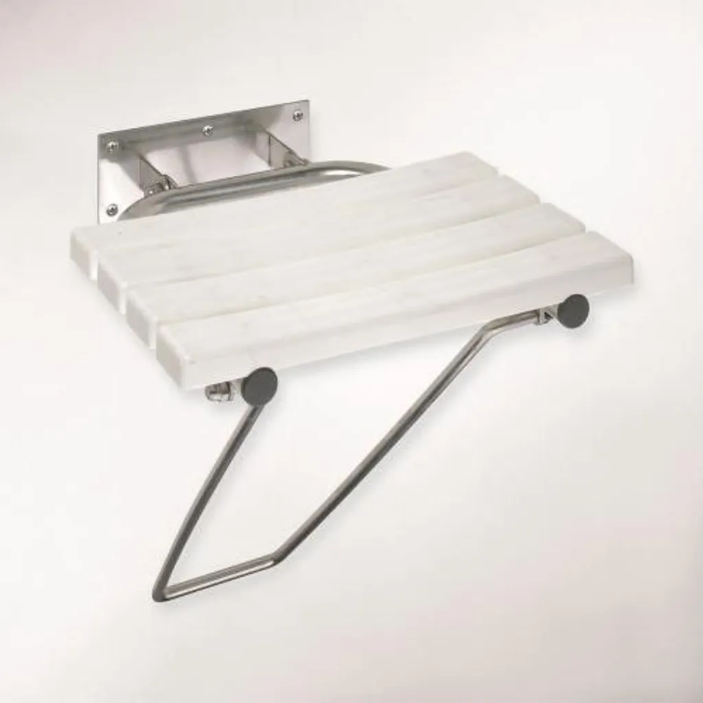 Siège de douche escamotable HELP avec jambe de force en acier blanc