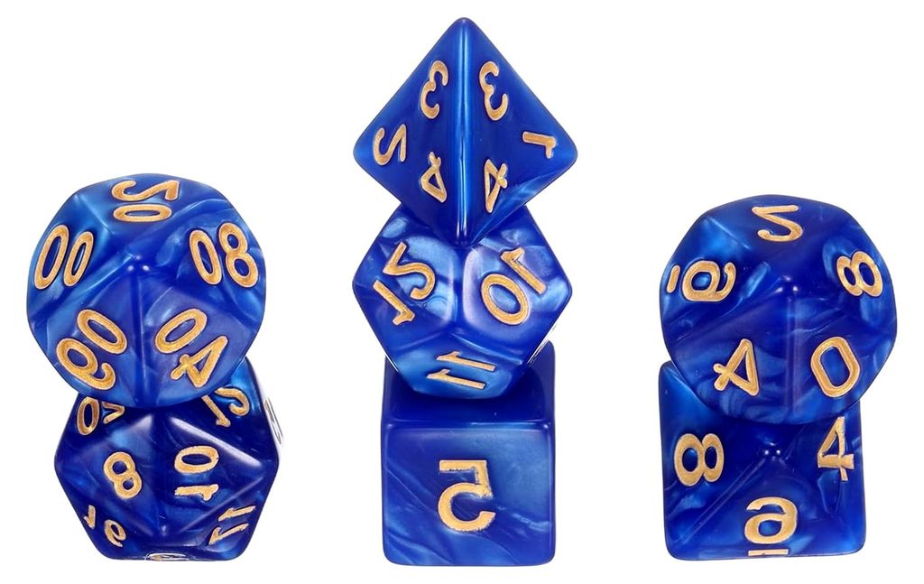 7-teiliges polyedrisches Würfel-Set aus Acryl, Perlglanz-Blau für Rollenspiele und Tischspiele