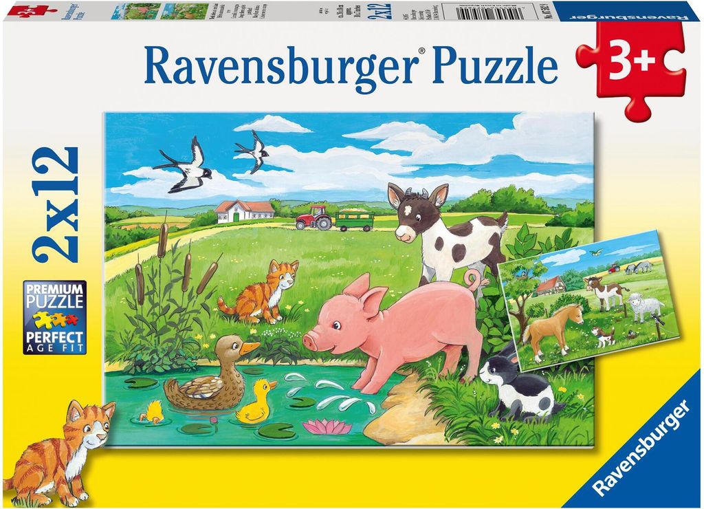 2 x 12 Teile Ravensburger Kinder Puzzle Tierkinder auf dem Produktbild 